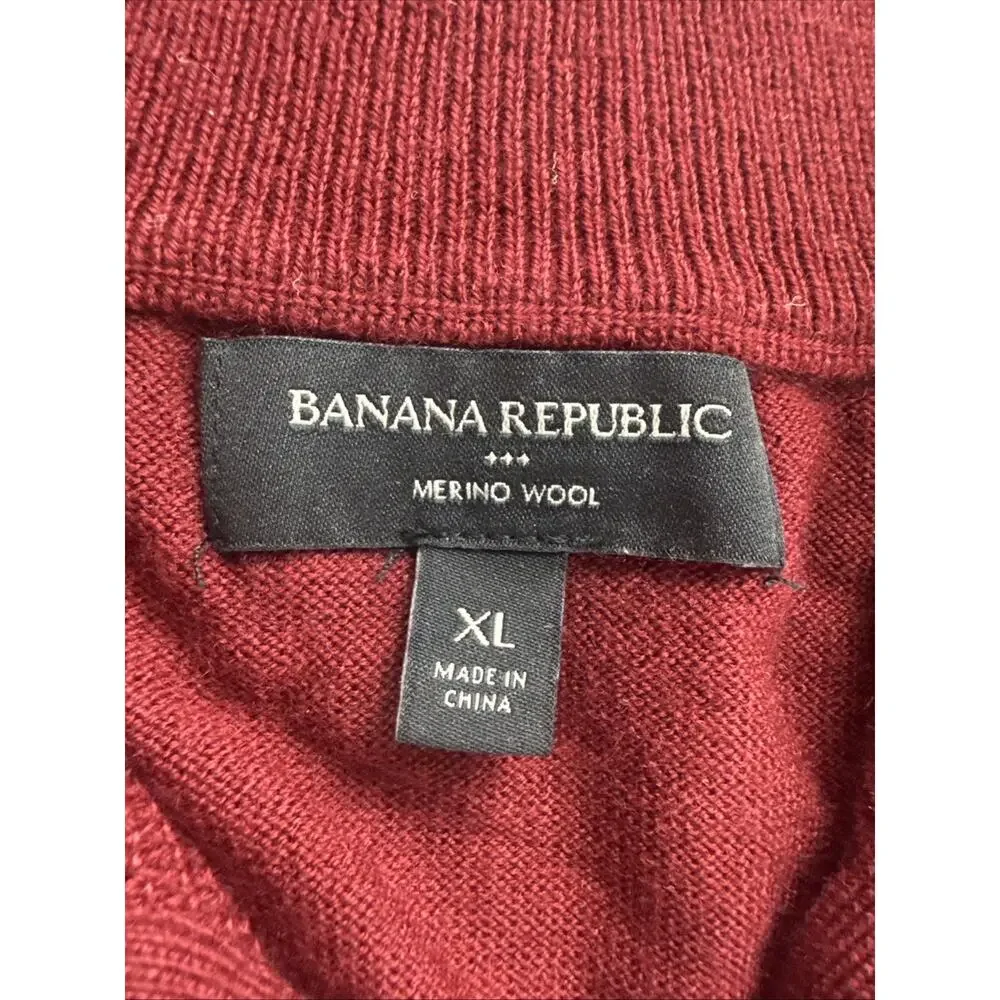 Banana Republic Mens Size XL Merino Wool 1/4 Zip Collared Soft Sweater‎ Wine Red